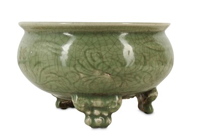 Lot 179 - A CHINESE CELADON-GLAZED INCENSE BURNER.