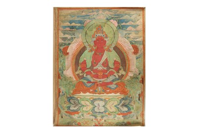 Lot 444 - A LARGE TIBETAN THANGKA OF AMITAYUS.