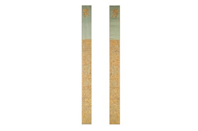 Lot 200 - A PAIR OF CHINESE EMBROIDERED SILK SLEEVE BANDS.
