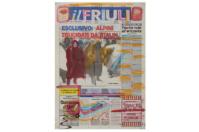 Lot 430 - Kenny Scharf (American, b.1958), 'Watercolour on Il Friuli newspaper