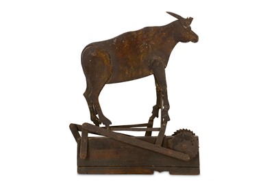 Lot 103 - FOLK ART: A 19TH CENTURY AMERICAN METAL AND WOOD ARTICULATED MODEL OF A COW
