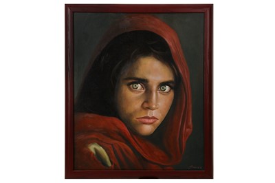 Lot 180 - 'AFGHAN GIRL' AN OIL ON CANVAS AFTER THE PHOTOGRAPH BY STEVE MCCURRY