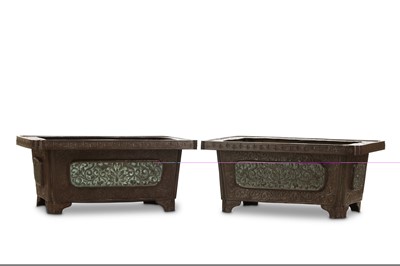 Lot 399 - A PAIR OF CHINESE RECTANGULAR BRONZE JARDINÈRES.