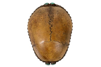 Lot 5 - A TIBETAN KAPALA SILVER LINED HUMAN SKULL CAP