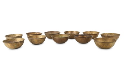 Lot 587 - ELEVEN METAL BOWLS.
