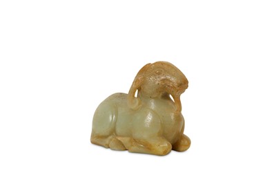 Lot 40 - A CHINESE PALE CELADON JADE CARVING OF A RAM.