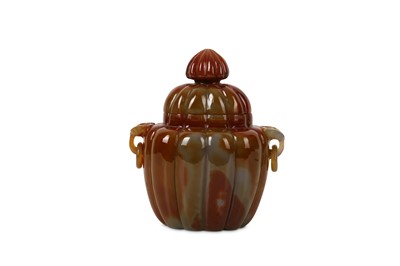 Lot 514 - A CHINESE AGATE INCENSE BURNER AND COVER, 20TH CENTURY