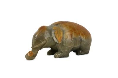 Lot 42 - A CHINESE PALE CELADON JADE ELEPHANT.