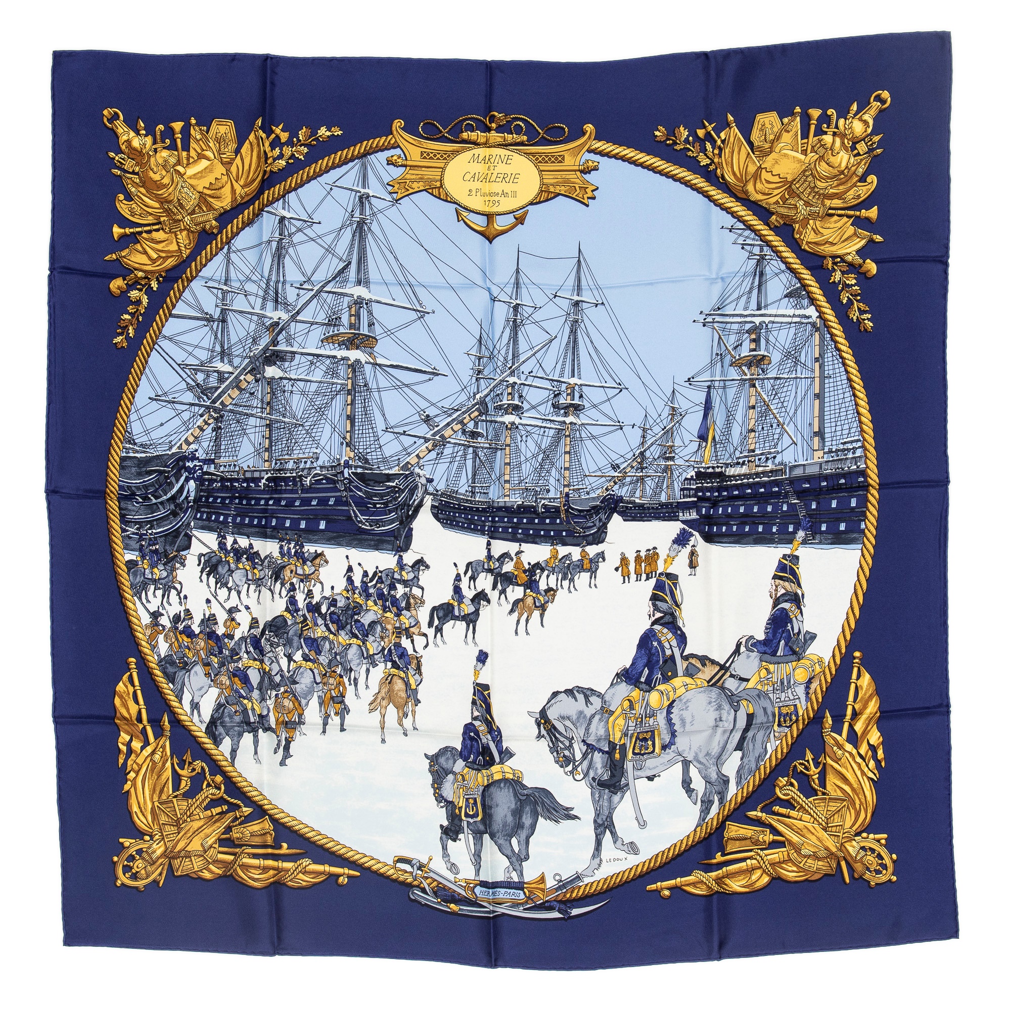 HERMES Marine et Cavalerie スカーフ Lot 229 - Hermes 'Marine Et Cavalerie' Silk Scarf