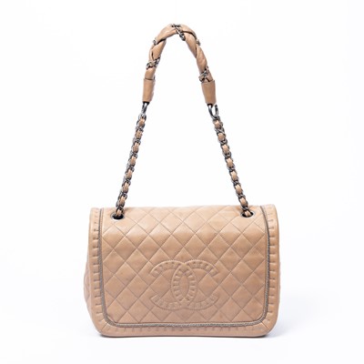 Lot 116 - Chanel Beige Full Flap Logo Shoulder Bag