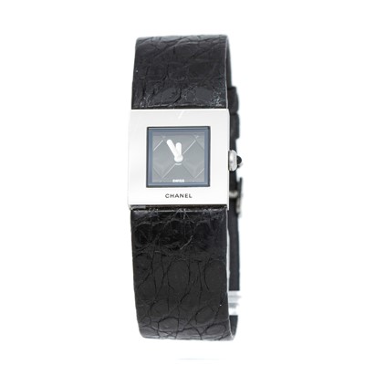 Lot 357 - Chanel Black Crocodile Matelasse Watch