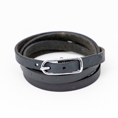 Lot 363 - Hermes Black Leather Classic Buckle Triple Tour Bracelet