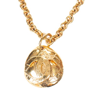 Lot 302 - Chanel Tear Shaped Logo Pendant Necklace