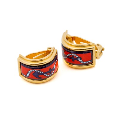 Lot 103 - Hermes Orange Enamel Clip On Earrings