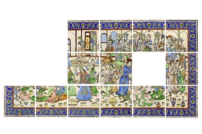 Lot 24 - * A LARGE COMPOSITION SET OF THIRTEEN MOULDED POTTERY TILES