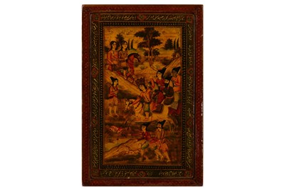 Lot 51 - * A QAJAR LACQUERED PAPIER-MÂCHÉ MIRROR CASE
