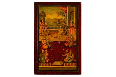 Lot 52 - * A QAJAR LACQUERED PAPIER-MÂCHÉ MIRROR CASE