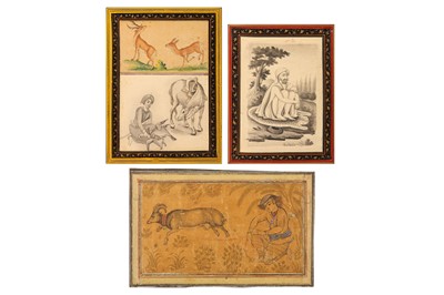 Lot 38 - * A YOUTH TETHERING A MOUNTAIN GOAT AND TWO SIMILAR DRAWINGS