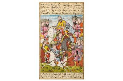 Lot 34 - * AN ILLUSTRATED LOOSE FOLIO FROM A QAJAR SHAHNAMA