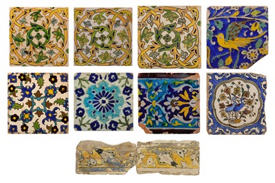 Lot 27 - * NINE POTTERY TILES WITH FLORAL DECORATION