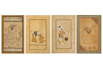 Lot 42 - * FOUR ARCHAISTIC SAFAVID-REVIVAL TINTED DRAWINGS
