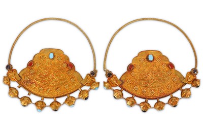 Lot 92 - * A PAIR OF LARGE GILT-COPPER REVIVAL HOOP EARRINGS