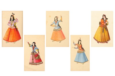 Lot 46 - * A SET OF FIVE WATERCOLOURS OF QAJAR FEMALE ENTERTAINERS