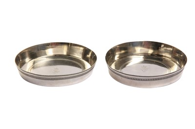 Lot 359 - A PAIR OF SILVER SAUCERS WITH INITIALS 'H. B.'