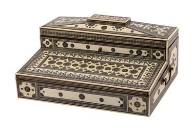 Lot 230 - λ AN IVORY-INLAID SANDALWOOD SADELI-WARE PORTABLE WRITING DESK