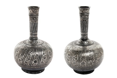Lot 374 - A PAIR OF BIDRI SILVER-INLAID SURAHIS (WATER VESSELS)