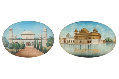 Lot 222 - λ TWO INDIAN ARCHITECTURAL MINIATURES ON IVORY