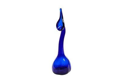 Lot 267 - A QAJAR FREE-BLOWN COBALT BLUE GLASS ROSEWATER SPRINKLER