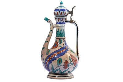 Lot 304 - AN IZNIK-STYLE FRENCH POTTERY EWER