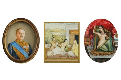 Lot 224 - λ THREE INDIAN IVORY PORTRAIT MINIATURES