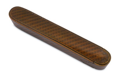 Lot 249 - A QAJAR LACQUERED PAPIER-MÂCHÉ PEN CASE (QALAMDAN) WITH A SOOT SPOON