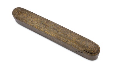 Lot 328 - A GOLD-DAMASCENED STEEL PEN CASE (QALAMDAN)