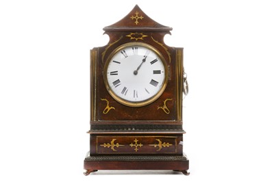Lot 368 - An English Regency brass inlaid mahogany mantle timepiece / clock