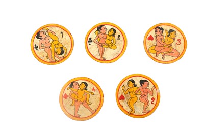 Lot 1003 - Ganjifa Playing Cards with Love-making Couple