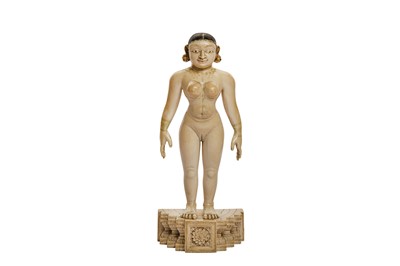 Lot 229 - λ A CARVED AND POLYCHROME-PAINTED IVORY FEMALE FIGURE