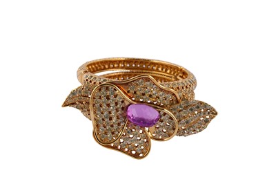 Lot 74 - Valentino Flower Rhinestone Cuff Bracelet