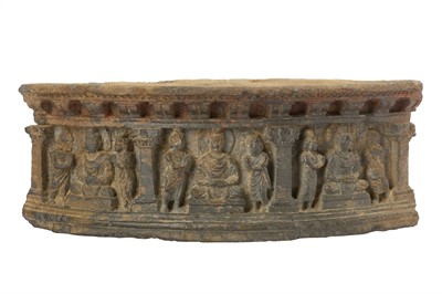 Lot 157 - A GREY SCHIST CARVED FRIEZE WITH MEDITATING BUDDHAS