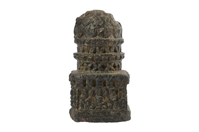 Lot 151 - A DARK SCHIST CARVING OF A VOTIVE STUPA