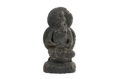 Lot 178 - A GREY SCHIST HALOED BODHISATTVA IN MEDITATION
