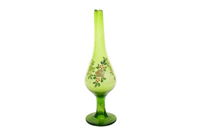 Lot 280 - A POLYCHROME-ENAMELLED GREEN CLEAR-GLASS ROSEWATER SPRINKLER