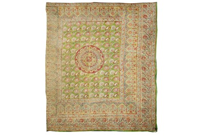 Lot 386 - A GREEN QALAMKARI FLOORSPREAD