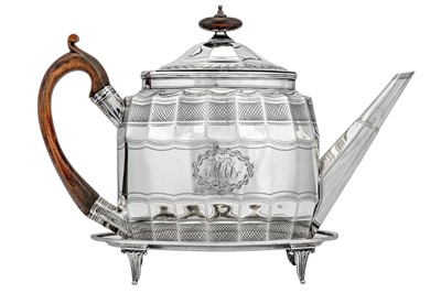 Lot 312 - A George III sterling silver teapot on stand, London 1797 by Robert and David Hennell II (reg. 15th July 1795)