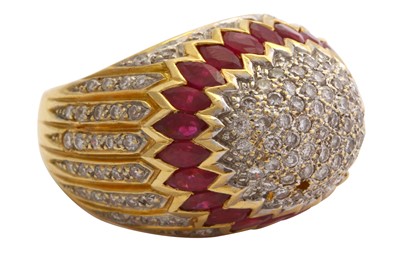 Lot 41 - A synthetic ruby and diamond bombé ring