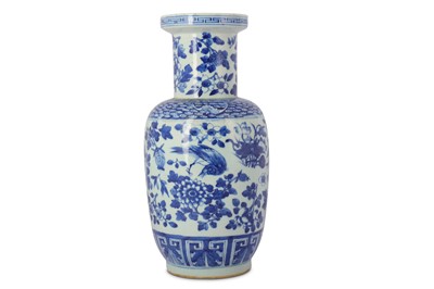 Lot 553 - A CHINESE BLUE AND WHITE 'BIRDS AND FLOWER' VASE.