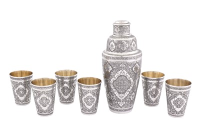 Lot 100 - A mid-20th century Iranian (Persian) silver cocktail set, Isfahan circa 1965 mark of Rabi’i