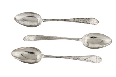 Lot 215 - A set of three George III Irish sterling silver tablespoons, Dublin 1789 by John Shiels